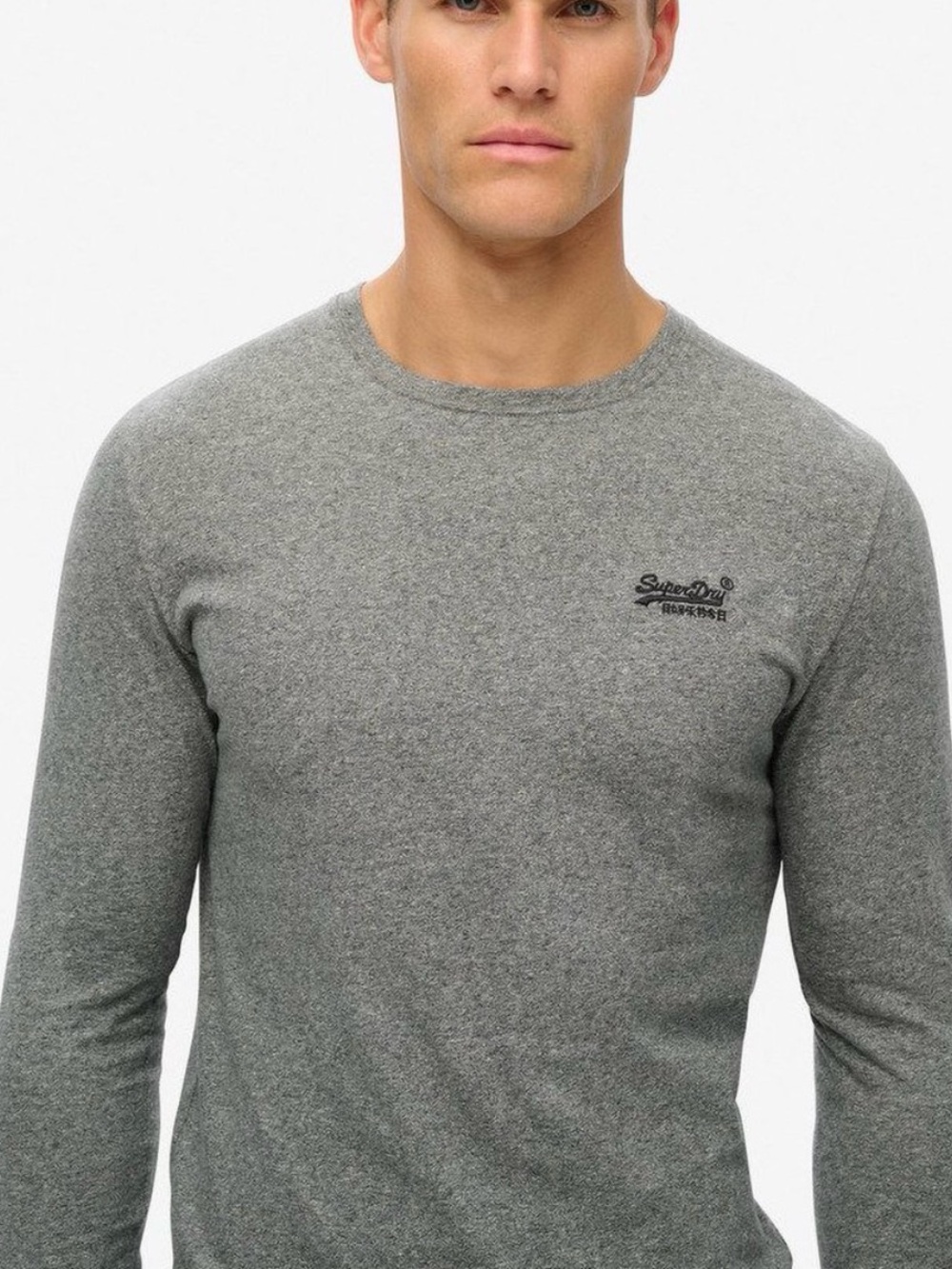 Superdry Men's Heather Grey Crewneck Long Sleeve Tee